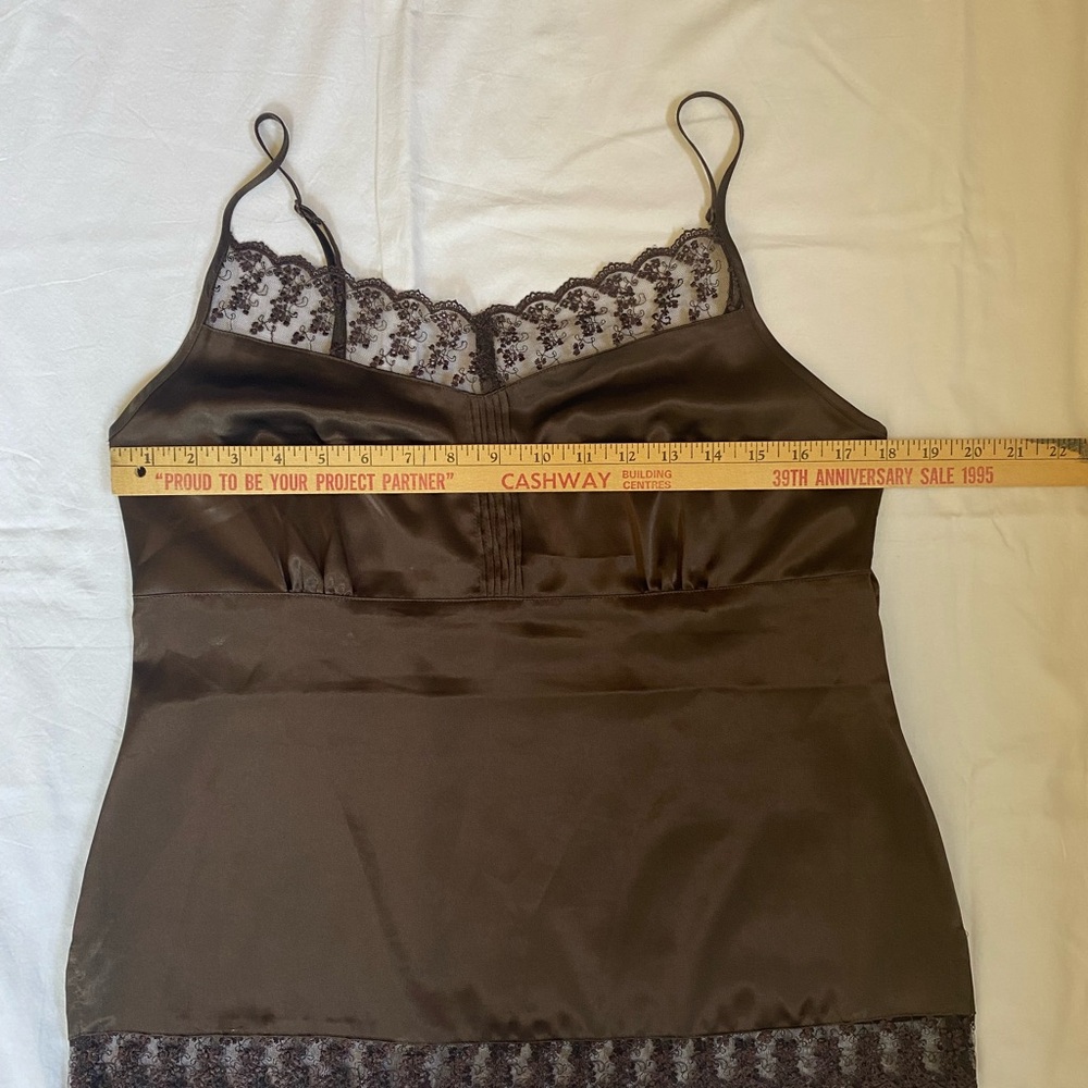 Ricki's Rich Chocolate Brown Lace Trim Satin Empire Waist Sexy Camisole Tank LG - Picture 9 of 16